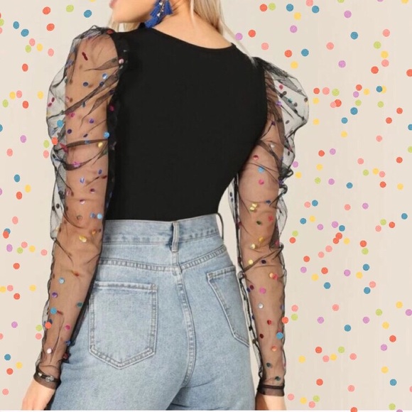 GB Tops - 🆕Puffy Sleeve PolkaDot Mesh Spring Top